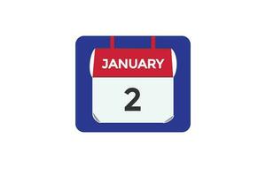 enero 2 calendario fecha recordatorio calendario 2 enero fecha modelo vector