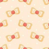 Baby nipple in the form of a bow, flat style. Vector seamless cartoon pattern.