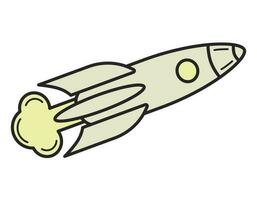 Isolated flat icon of a flying rocket or spaceship with smoke. vector