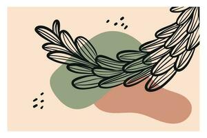 Abstract horizontal floral background with doodle branches. Vector spots and blots.