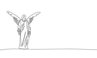 One line continuous angel. Bible angel in line art outline hand drawn style. Vector illustration.