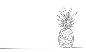 One line continuous pineapple. Tropical fruit. Vector line art outline illustration.