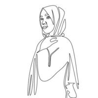 Beautiful Arabic woman. One line continuous woman in hijab. Line art outline vector illustration.