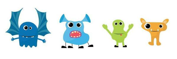 Collection of funny colorful monsters for Halloween isolated on white background. Set of cute monsters as vector illustration.