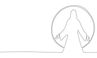 Continuous line drawing of Jesus Christ , linear style and Hand drawn. Silhouette of light and Jesus. Vector illustrations