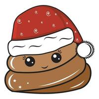 Christmas smiley poop with a red Santa Claus hat, vector cartoon on a white background.