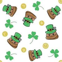 A festive pattern for Patrick's Day with poo in a hat, money and clover vector