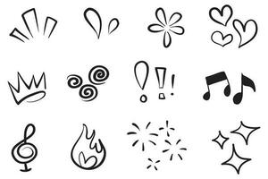 Vector set of hand-drawn cute cartoony expression sign doodle line stroke. movement drawing, curve directional arrows, emoticon effects design elements, cartoon character emotion symbols,