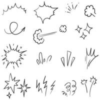 Vector set of hand-drawn cute cartoony expression sign doodle line stroke. movement drawing, curve directional arrows, emoticon effects design elements, cartoon character emotion symbols,