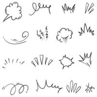 Vector set of hand-drawn cute cartoony expression sign doodle line stroke. movement drawing, curve directional arrows, emoticon effects design elements, cartoon character emotion symbols,