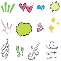 Vector set of hand-drawn cute cartoony expression sign doodle line stroke. movement drawing, curve directional arrows, emoticon effects design elements, cartoon character emotion symbols,