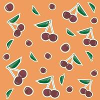 seamless pattern with cherry berry fruit on orange background Vector EPS10