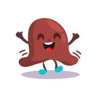 Cartoon liver laughs and raises its hands up Happy cheerful liver. vector