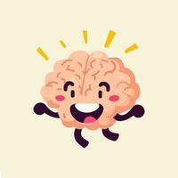 Cartoon cheerful brain character with happy face. vector