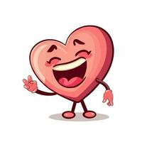 A pink heart with a happy face is standing and smiling. Cartoon happy human heart. vector