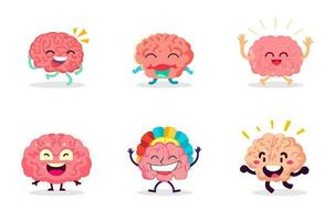 Brain characters. Set of cartoon illustrations of brains. Brains with happy cheerful emotions. vector