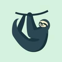 A cartoon sloth hanging on a branch. Flat minimal sloth. vector