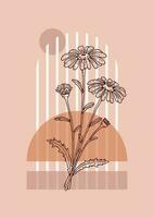 Modern floral aesthetic floral balance poster. Hand drawn vector illustration. Sketch wildflower