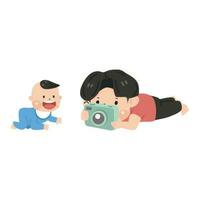 father take photo of a child vector