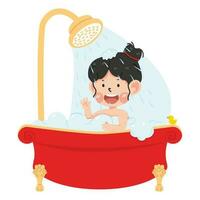 Kid girl take a bath in bathtub vector