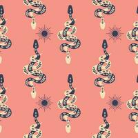 Mysterious garden. Snakes and suns. Mystical symbols. Halloween. Fairy seamless pattern, background, digital paper. vector