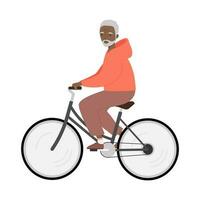 mayor hombre montando bicicleta. antiguo hombre en bicicleta. aislado vector ilustración