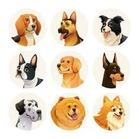 Dog avatar character set. Collection of different dog breeds cartoon illustration vector