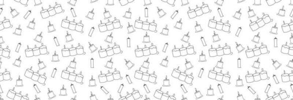 Many candles in a black outline on a white background, seamless pattern. vector