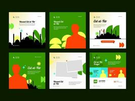 Complete Collection of Square Eid al Fitr Eid Mubarak Banners and Social Media Post Templates vector