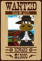 Cute Cartoon Wild West Gunslinging Donkey Cowboy Wanted Dead or Alive Poster vector