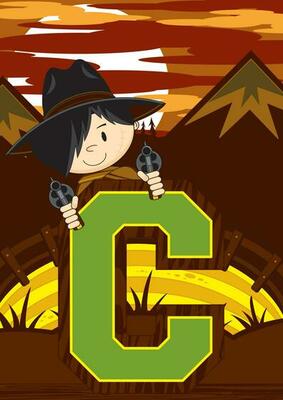 C is for Cowboy Wild West Alphabet Learning Educational Illustration