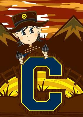 C is for Cowboy Wild West Alphabet Learning Educational Illustration