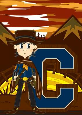 C is for Cowboy Wild West Alphabet Learning Educational Illustration