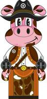 Cute Cartoon Wild West Gunslinging Pig Cowboy Sheriff with Six Shooter Pistols vector