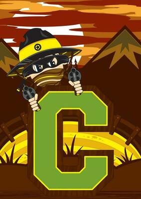 C is for Cowboy Wild West Alphabet Learning Educational Illustration