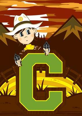 C is for Cowboy Wild West Alphabet Learning Educational Illustration