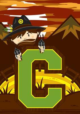 C is for Cowboy Wild West Alphabet Learning Educational Illustration