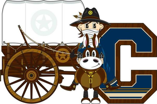 C is for Cowboy on Horse Wild West Alphabet Learning Educational Illustration