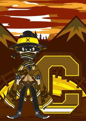 C is for Cowboy Wild West Alphabet Learning Educational Illustration