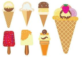 Set of ice creams with yogurt, chocolate and milk on white background vector