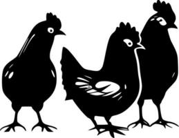 Chickens, Black and White Vector illustration