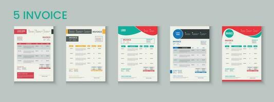 Invoice bundle, invoice collection, invoice set, company billing cash voucher, money receipt cash memo layout design with mockup vector