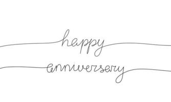 One line continuous phrase happy anniversary.  Line art handwriting. Isolated on white background. Vector illustration.