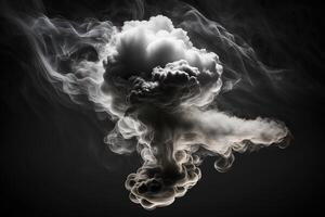 a colorful white smoke cloud is shown in this image, it looks like it is floating in the air and is very dark and blue and yellow, with a black background. photo