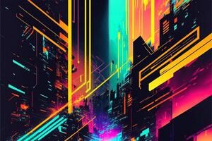 Abstract background with interlaced digital glitch and distortion effect. Futuristic cyberpunk design. Retro futurism, web punk, rave 80s 90s cyberpunk aesthetic techno neon colors. photo
