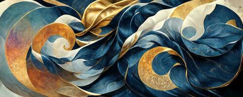 Marble effect background or texture. Spectacular abstract glistening golden solid liquid waves. Swirling golden and blue pastel pattern, shining golden and green color, marble geometric, vintage, photo