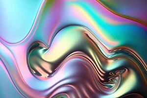 Holographic liquid background. Holograph color texture with foil effect. Halographic iridescent backdrop. Pearlescent gradient for design prints. Rainbow metal. photo