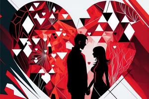 Couple on the background of the heart, Valentine's day posters, valentines with abstract, geometric background. Geometric prints, geometric patterns. photo