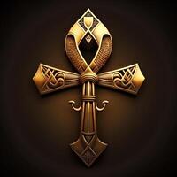 Ancient golden ankh symbol isolated on dark background. Illustration of an Egyptian cross in digital form. The ancient Egyptians used the Ankh as a symbol for eternal life. photo