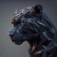 illustration of creative of black panther made of colorful geometric shapes on background. Leader, courage, strong and brave, majestic black panther. photo